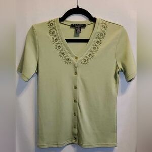 ✨️NWOT RAFAEL Green Short Sleeve Embellished Button Down Shirt